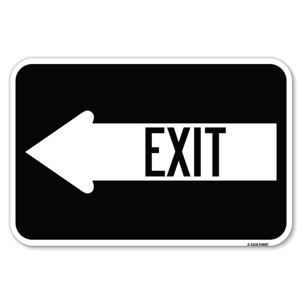 Exit With Left Arrow Heavy-Gauge Aluminum Sign, 12" H, 18" L, A-1218-24607